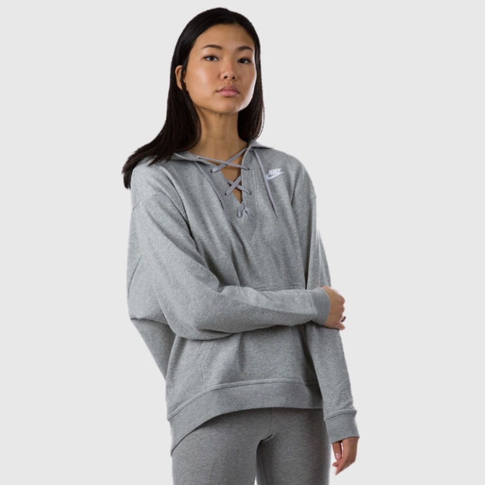 Nike NSW Club Lace-Up Pullover Hoodie Gray Size XS
